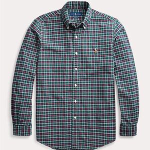 Ralph Lauren Classic Fit Plaid Cotton Red Green Multicolor Oxford Shirt Medium